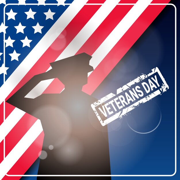 Veterans Day Celebration National American Holiday Banner With Soldier Silhouette Over Usa Flag