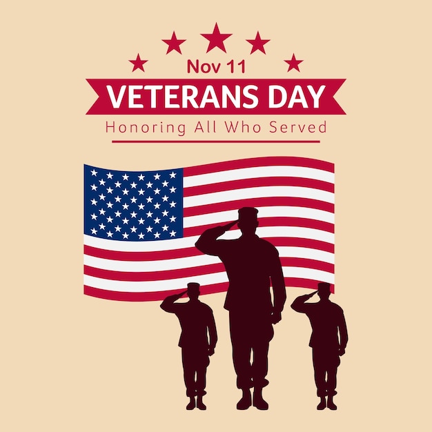 Veterans day honor and valor editable vector illustration 11th November flag America USA parade