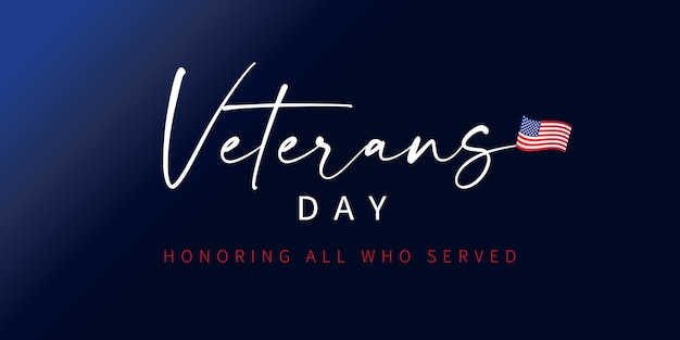 Veterans day Honoring all who served blue banner. Vecor web banner with lettering and flag USA