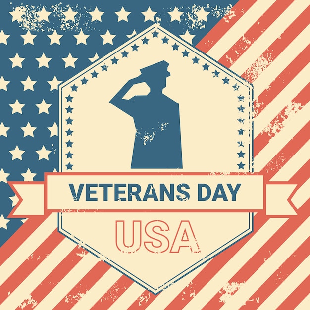 Veterans Day Poster With Us Military Soldier On Grunge Usa Flag Background