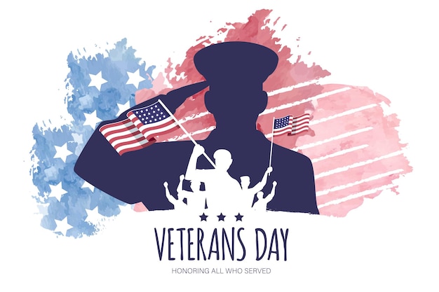 Veterans Day Template Design with US Flag and Soldier for Poster and Banner Vector Illustration. Hon