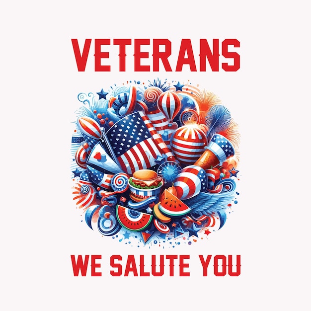 Vector veterans we salute you typography design with us flag