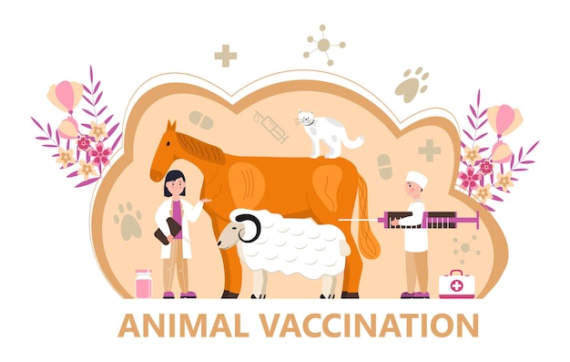 Veterinarian concept vector Animal doctors diagnosing diseases of dog cat Pet health care for website