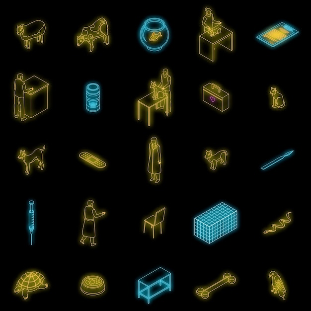 Veterinarian icons set vector neon