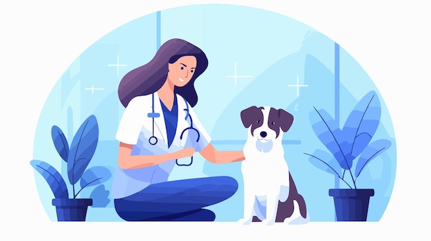 Veterinarian with Dog and Woman in Medical Gown Examining