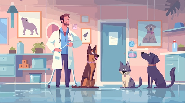 Vector veterinarity hospital concept man with syringe