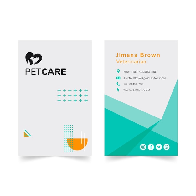 Veterinary clinic and healthy pets vertical business card