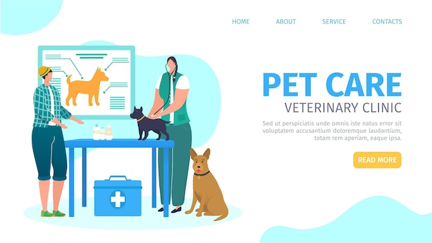 Veterinary clinic service for pet care concept web page vector illustration woman veterinar