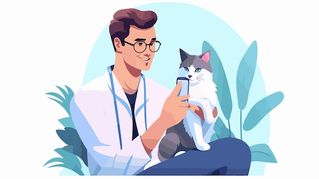 Veterinary Consultation Online Man Showing His Cat to a Veterinarian