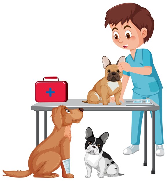 Vector veterinary doctor and dogs on white background