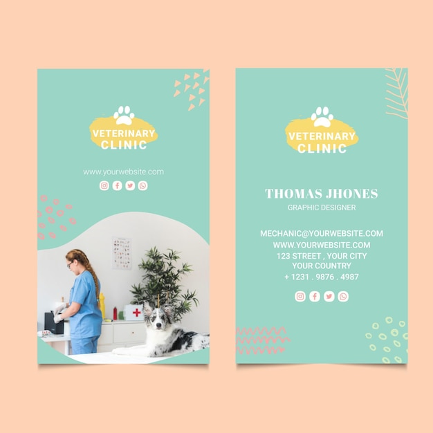 Veterinary double-sided vertical business card template