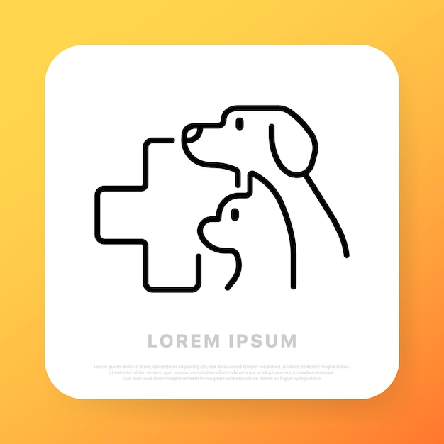 Veterinary medicine line icon Dog cat pet cross treat care love walk Animal health care concept Vector line icon for Business and Advertising