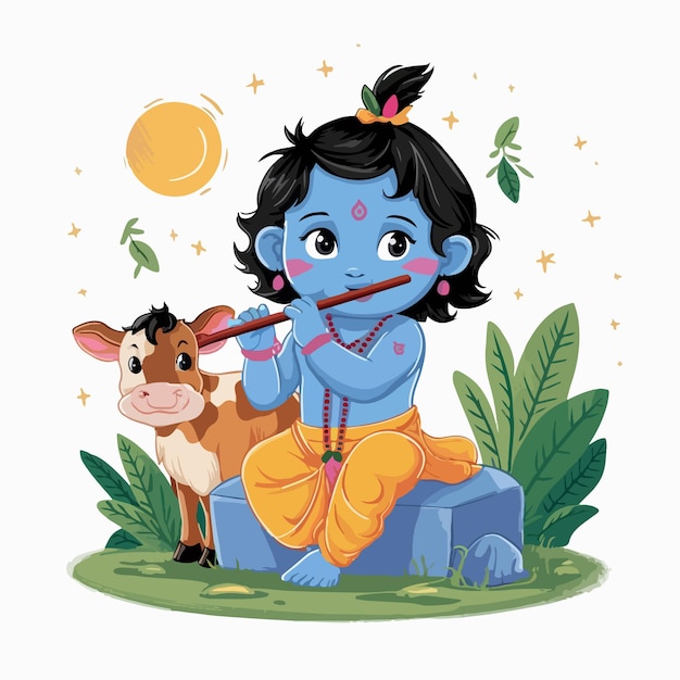 Vector vetor illustration of lord krishna hindu god