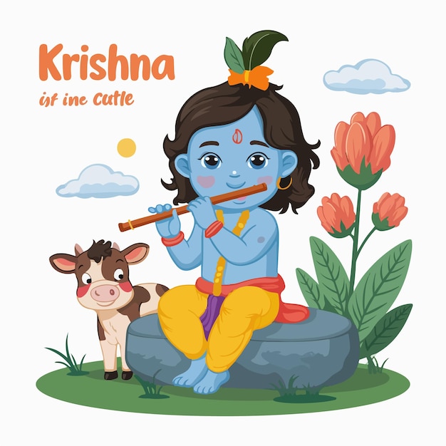 Vector vetor illustration of lord krishna hindu god