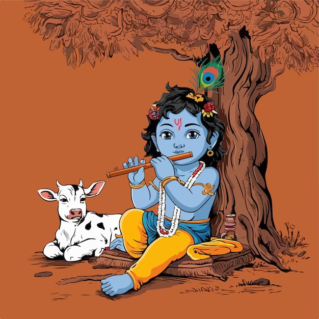 Vector vetor illustration of lord krishna hindu god