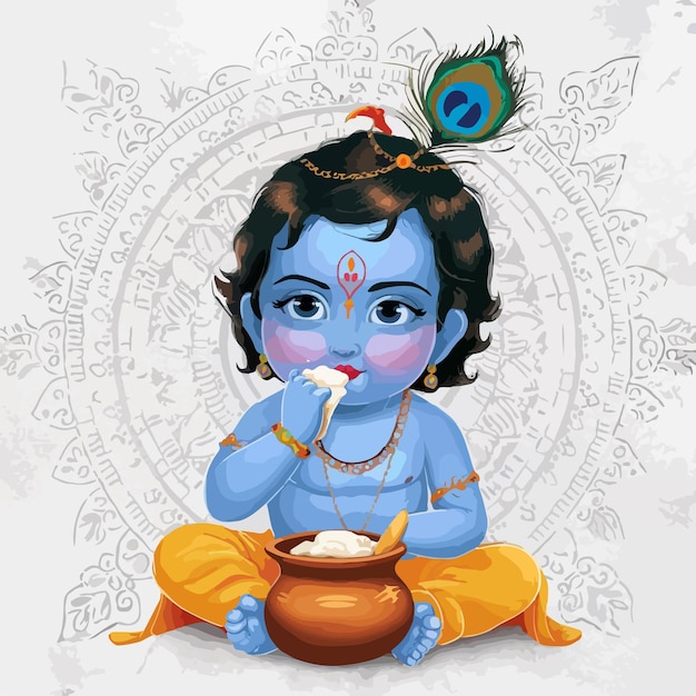 Vector vetor illustration of lord krishna hindu god