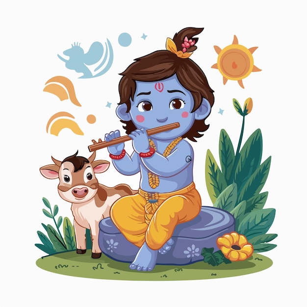 Vector vetor illustration of lord krishna hindu god