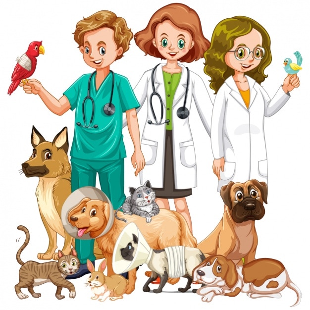 Vector vets with animals background