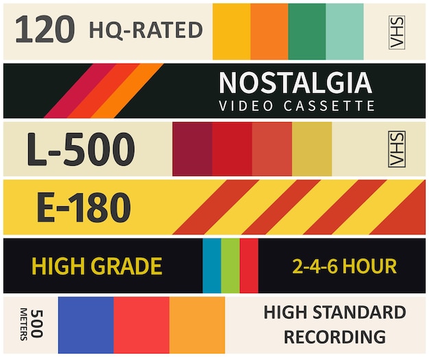 VHS Cassette Covers Stacked on Sides