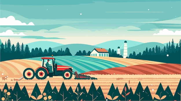 Vector vibrant agriculture and nature landscape concept