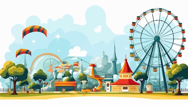 Vibrant Amusement Park Scenery Background Vector Illustration