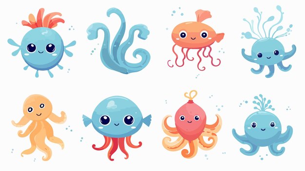 Vector vibrant aquatic creatures in the ocean underwater life