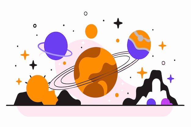 Vector vibrant artistic depiction of planets stars and celestial bodies