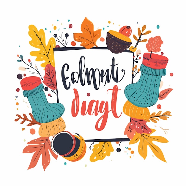 Vector vibrant autumn day colorful lettering with design elements