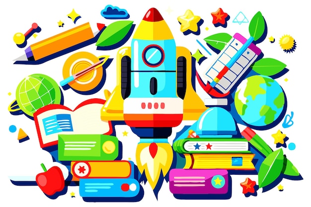 Vector vibrant backtoschool illustration educational and creative elements