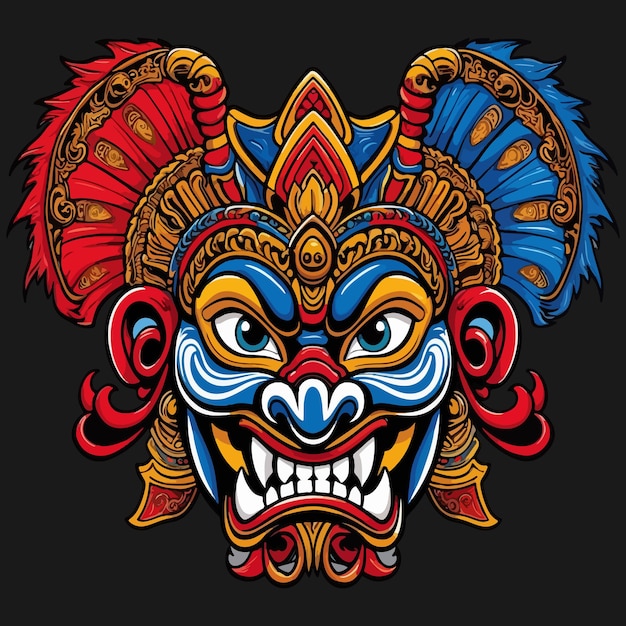 Vector vibrant balinese mask traditional cultural art design illustrator vector premium