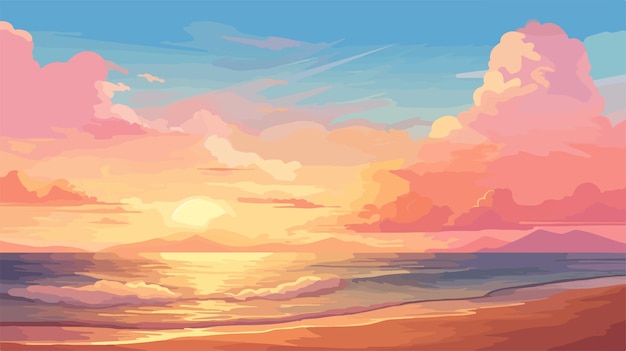 Vector vibrant beach sunset sky background with orange and yellow sunrise cloud