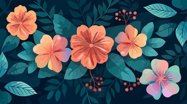 Vibrant Beautiful Flowers with Leafs Isolated Vector Icon