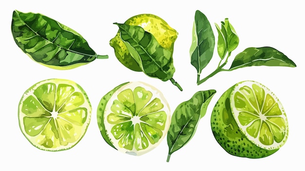 Vector vibrant bergamot and lime watercolor illustration on white background