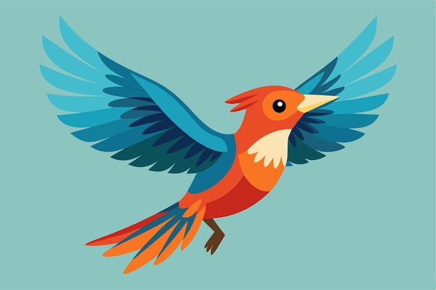 Vector a vibrant bird soars through the air with outstretched wings showcasing lively colors and design customizable flat illustration of a flying bird