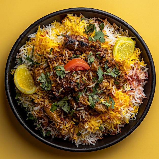 Vector vibrant biryani feast a colorful symphony of spiced meat aromatic rice and fresh herbs