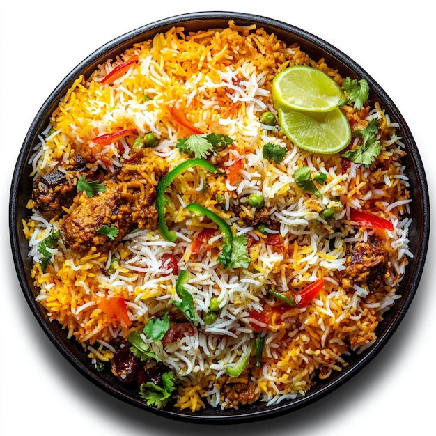 Vector vibrant biryani feast a colorful symphony of spiced meat aromatic rice and fresh herbs