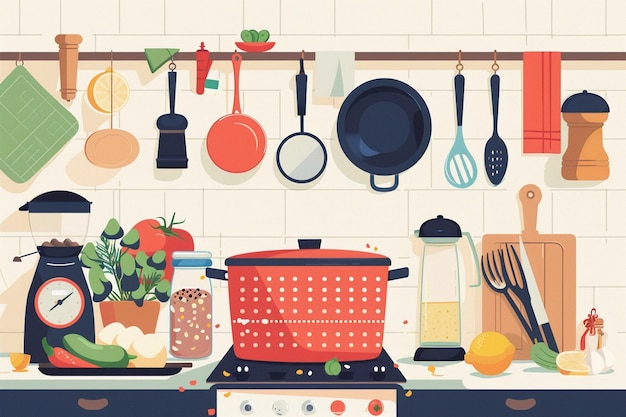 Vibrant Bistro Kitchen Vector Illustration Set