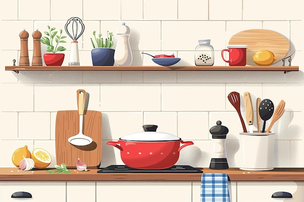 Vibrant Bistro Kitchen Vector Illustration Set