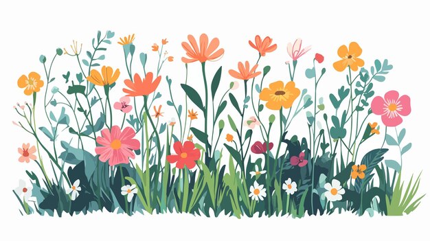 Vector vibrant blossoming flower in outdoor nature setting flat vector illustration