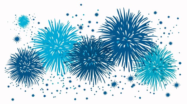 Vector vibrant blue fireworks celebration on white background