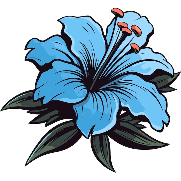 A vibrant blue hibiscus flower with green leaves perfect for adding a touch of tropical beauty to your designs