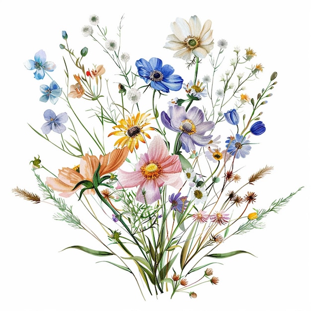 Vector a vibrant bouquet of wildflowers in watercolor