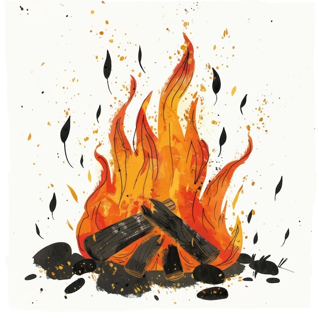 Vector vibrant campfire illustration with embers