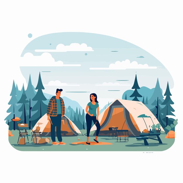 Vector vibrant camping festival banner in flat vector style