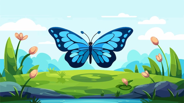 Vibrant Cartoon Butterfly Perched on Green Leaf Illustration for Design Projects