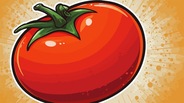 Vector vibrant cartoon fresh tomato with speech bubble in retro texture