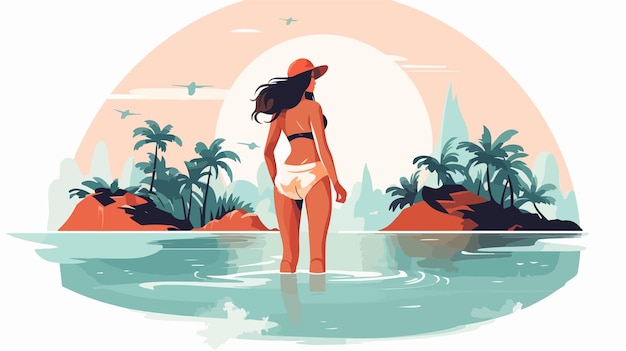 Vector vibrant cartoon illustration of woman in bathing suit