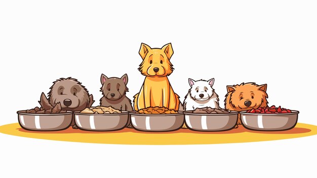 Vector vibrant cartoon pet food illustration in warm gradient line drawing style