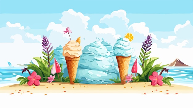 Vector vibrant cartoon style summer design for season postcard