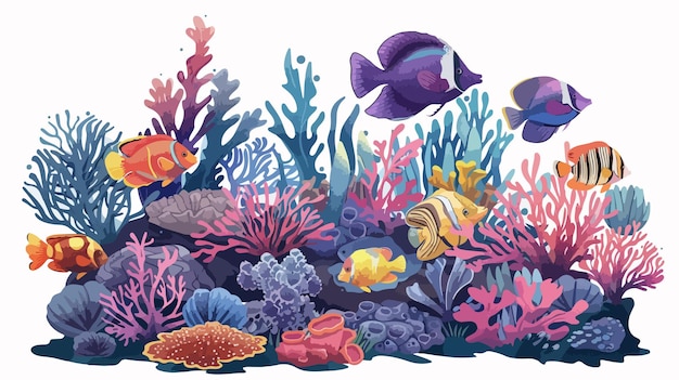 Vibrant Cartoon Tropical Fish and Beautiful Underwater Scene